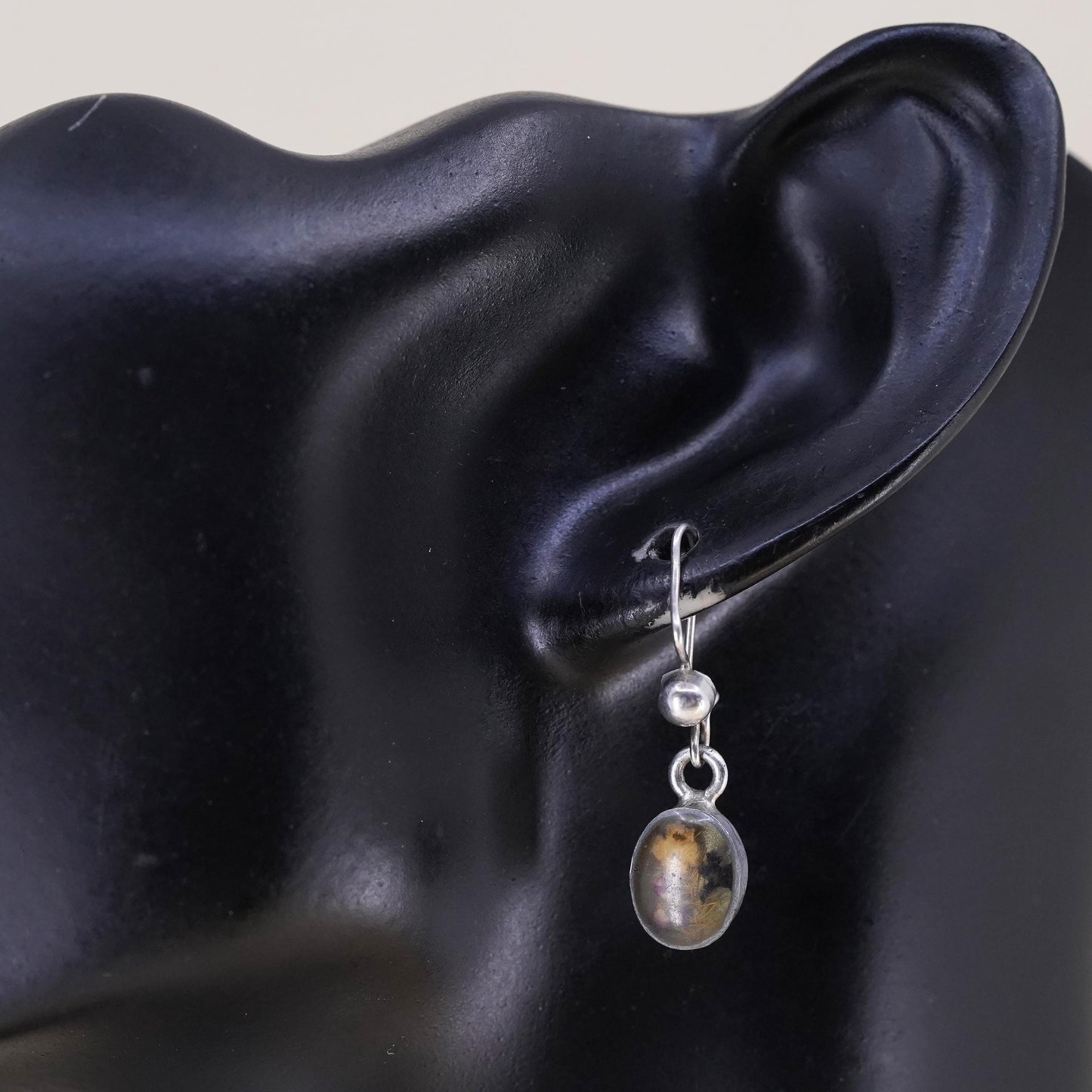 Vintage sterling 925 silver handmade oval earrings with resin flower