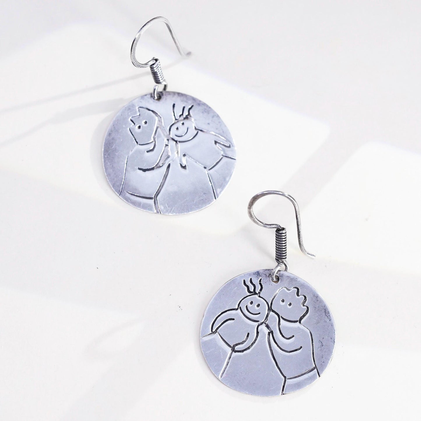 VTG Mexican sterling silver handmade earrings, love friendship 925 tag dangles