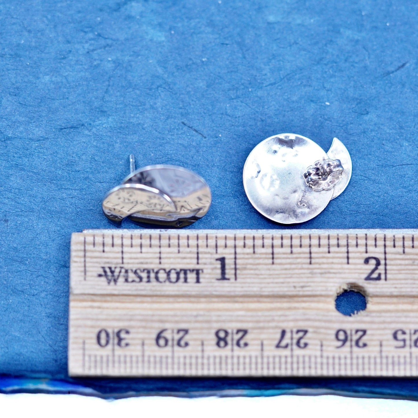 Native American southwestern Sterling silver earrings, 925 star moon studs