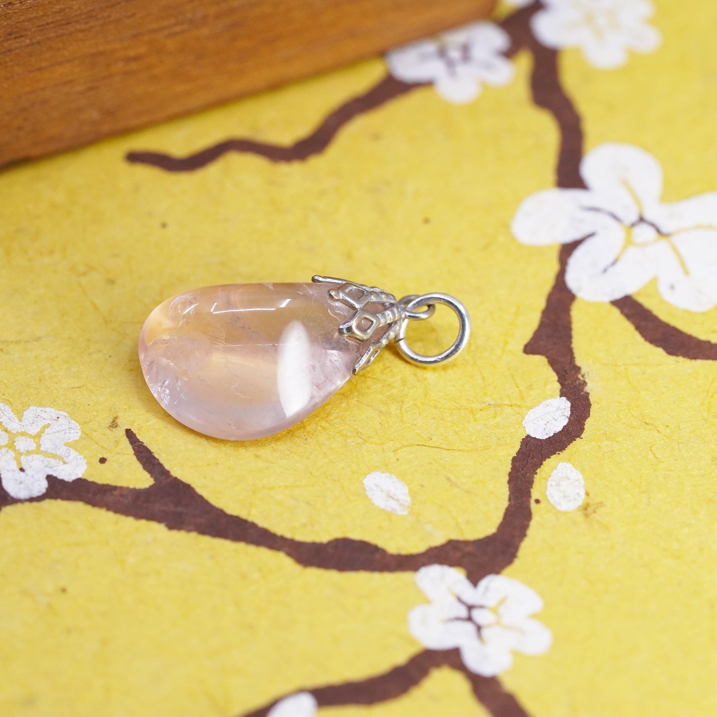 Vintage Sterling 925 silver handmade pendant with pink quartz nugget