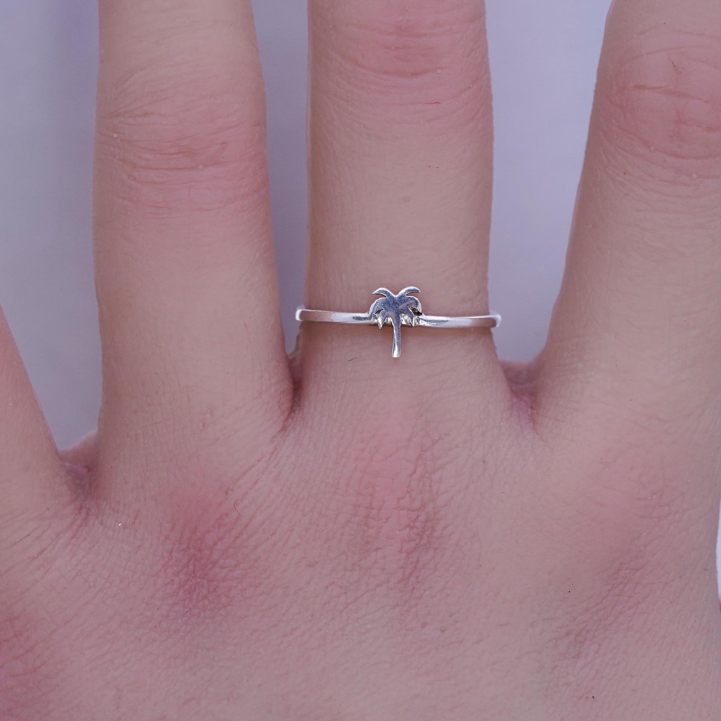 Size 7.25, Vintage Sterling 925 silver handmade palm tree ring
