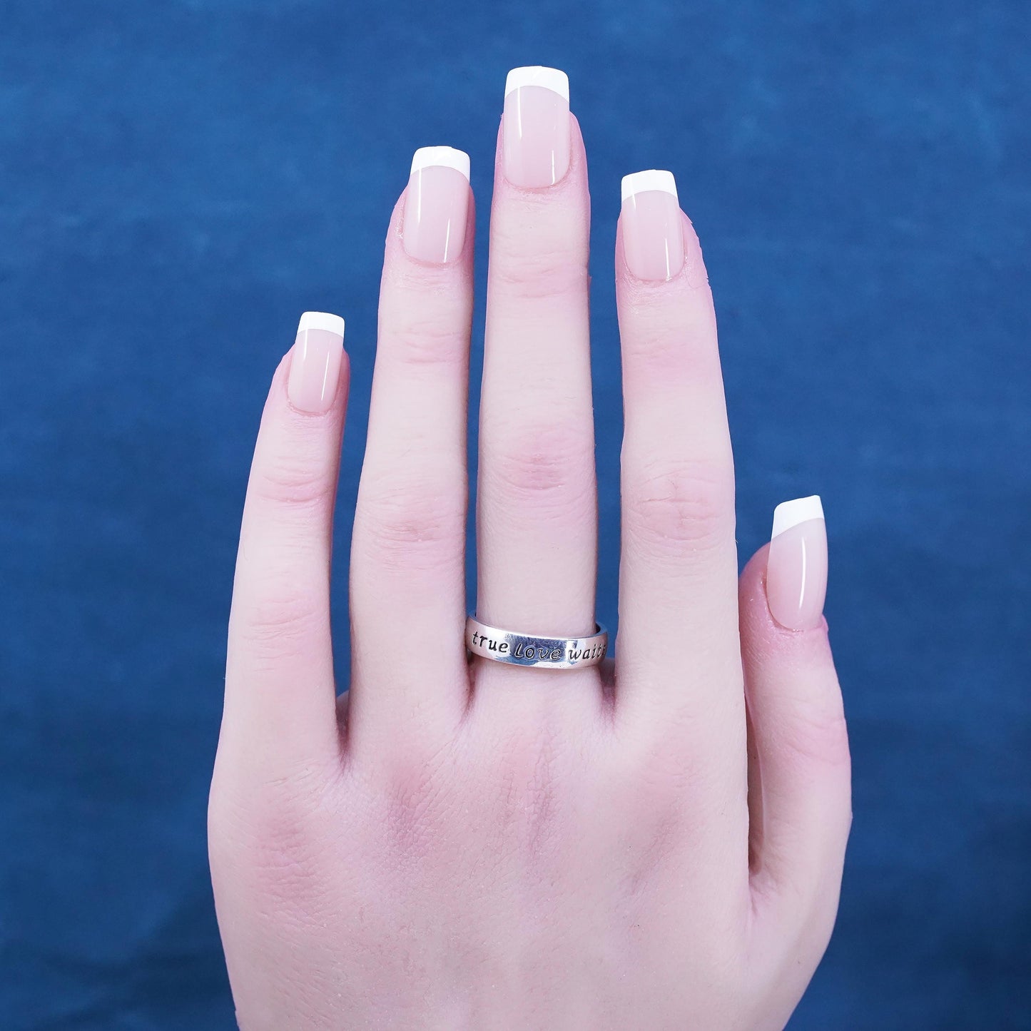 Size 8, vintage Sterling silver prayer ring, 925 band engraved "true love waits
