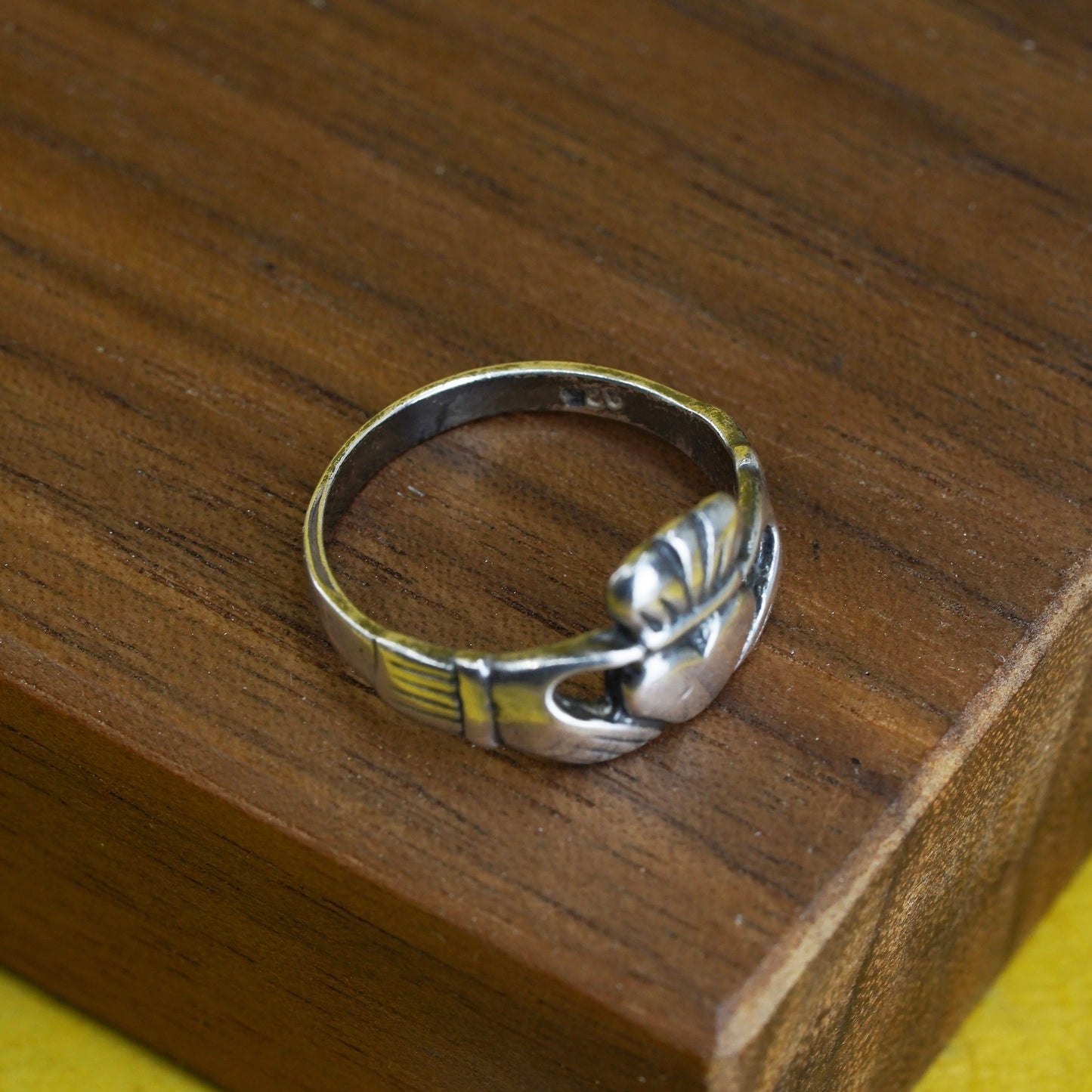 Size 5, irish sterling silver claddagh friendship ring, holding heart 925 band