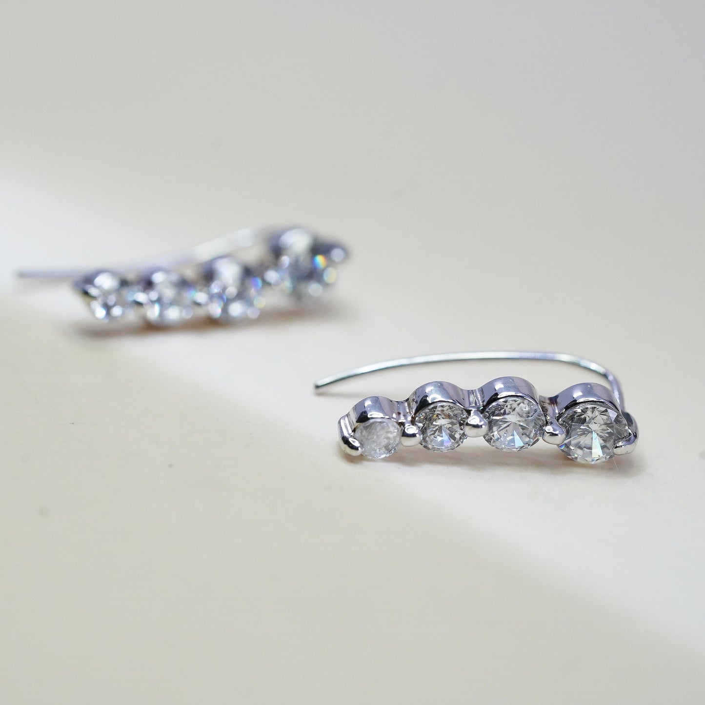 Vintage fashion sterling silver earrings, 925 silver dangles with clear Cz