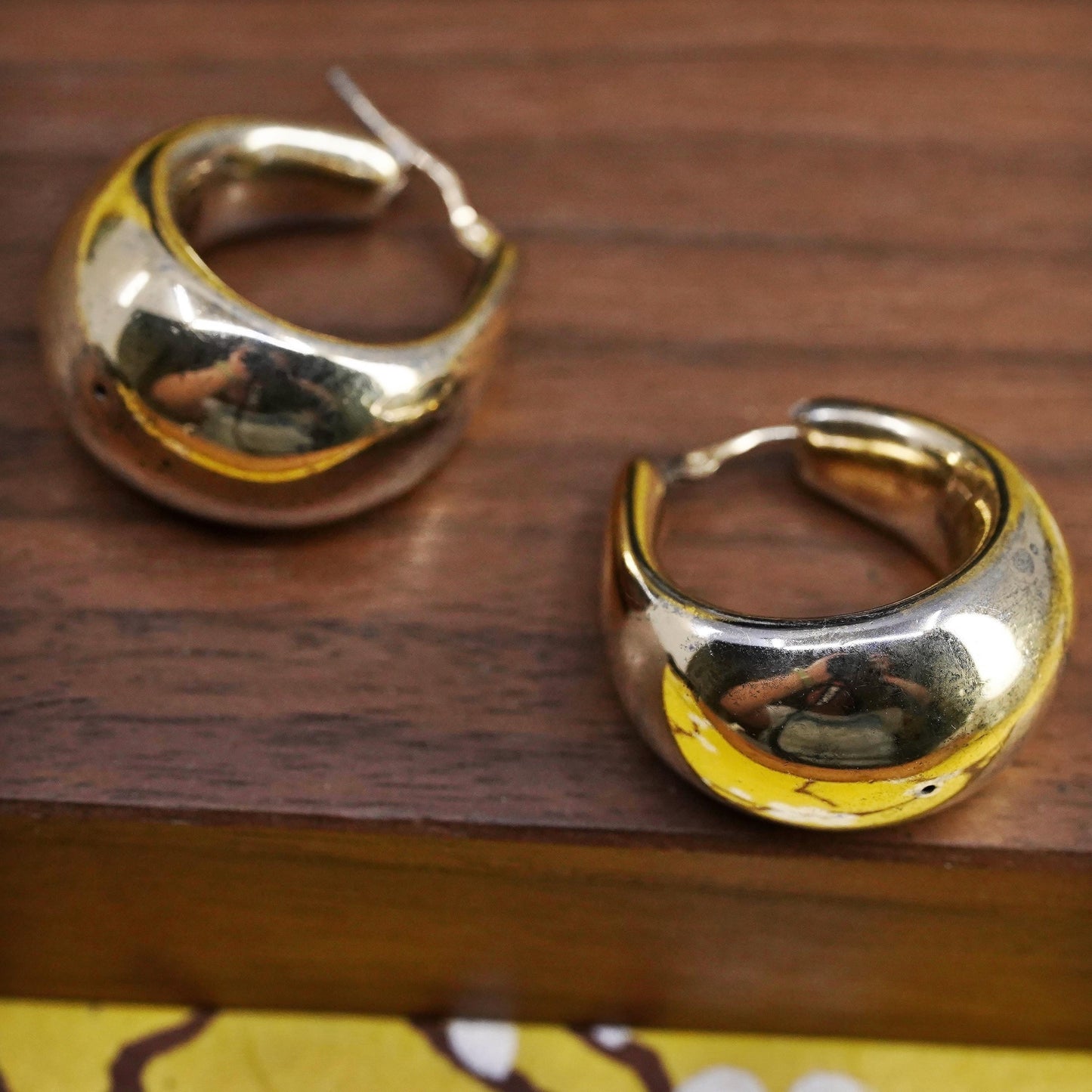 1", Italia vermeil gold plated Sterling silver earrings, 925 puffy chunky hoops