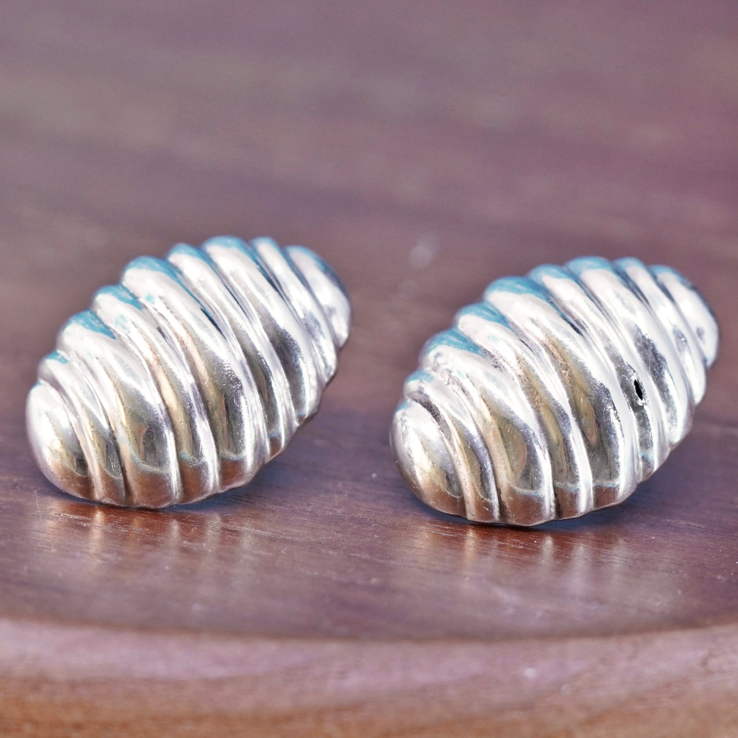 Vintage Italian Sterling silver ribbed studs, 925 earrings