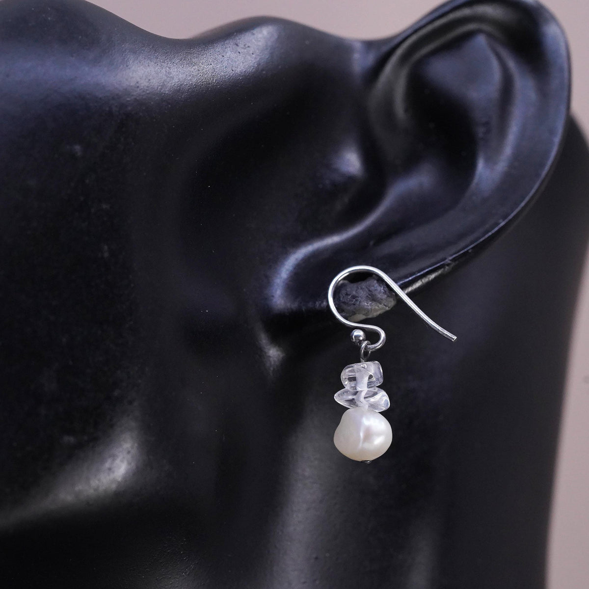 Vintage Sterling 925 silver handmade pearl crystal earrings