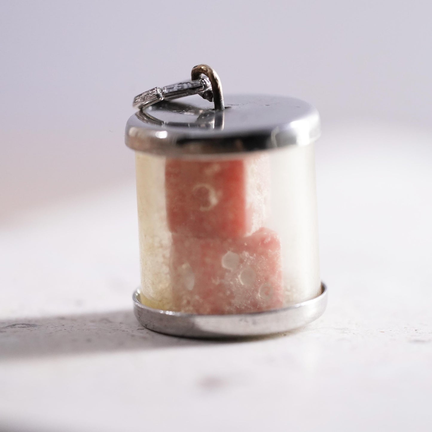 Vintage Sterling silver handmade pendant, 925 red dice charm