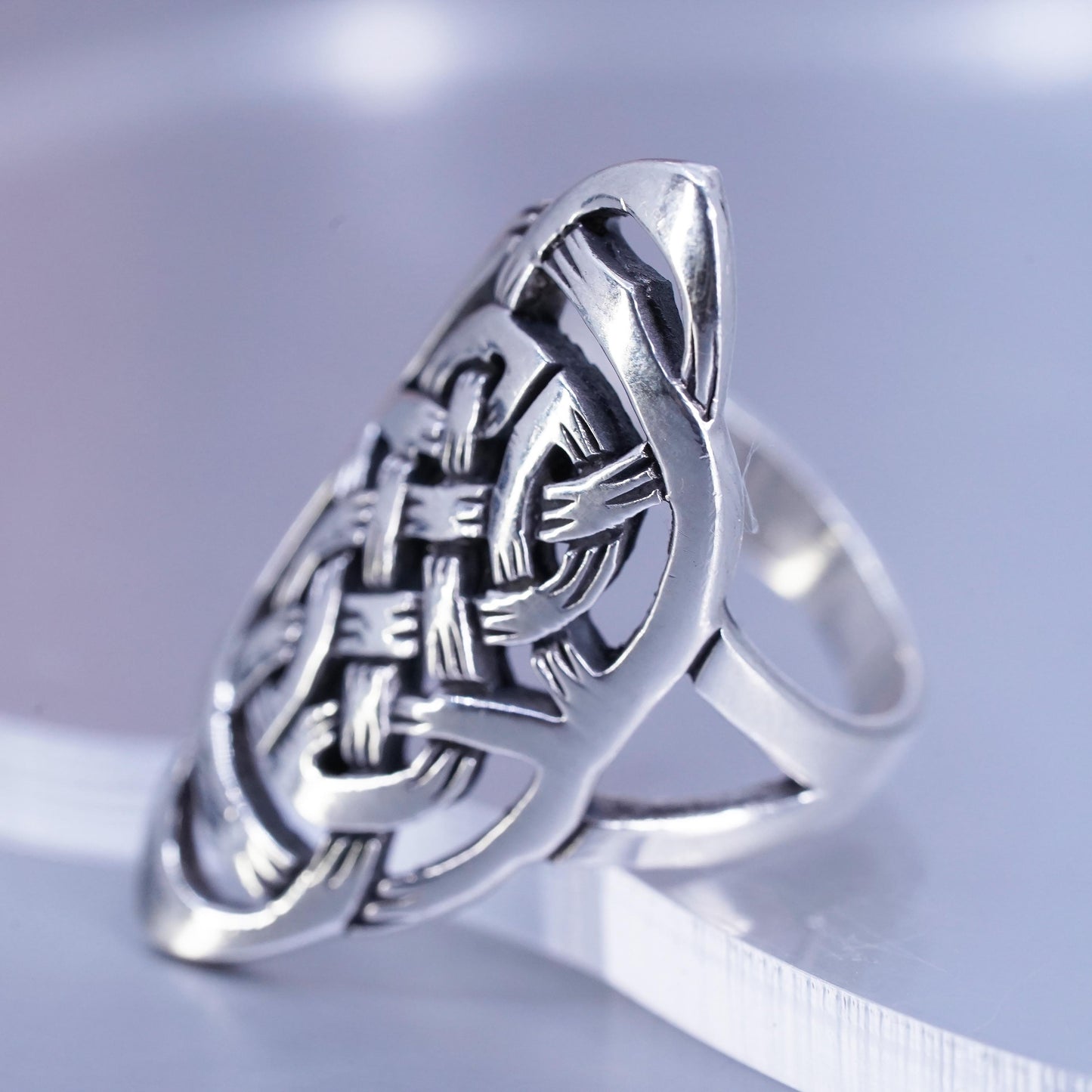 Size 9, Sterling 925 silver handmade ring, Irish Celtic knot textured band