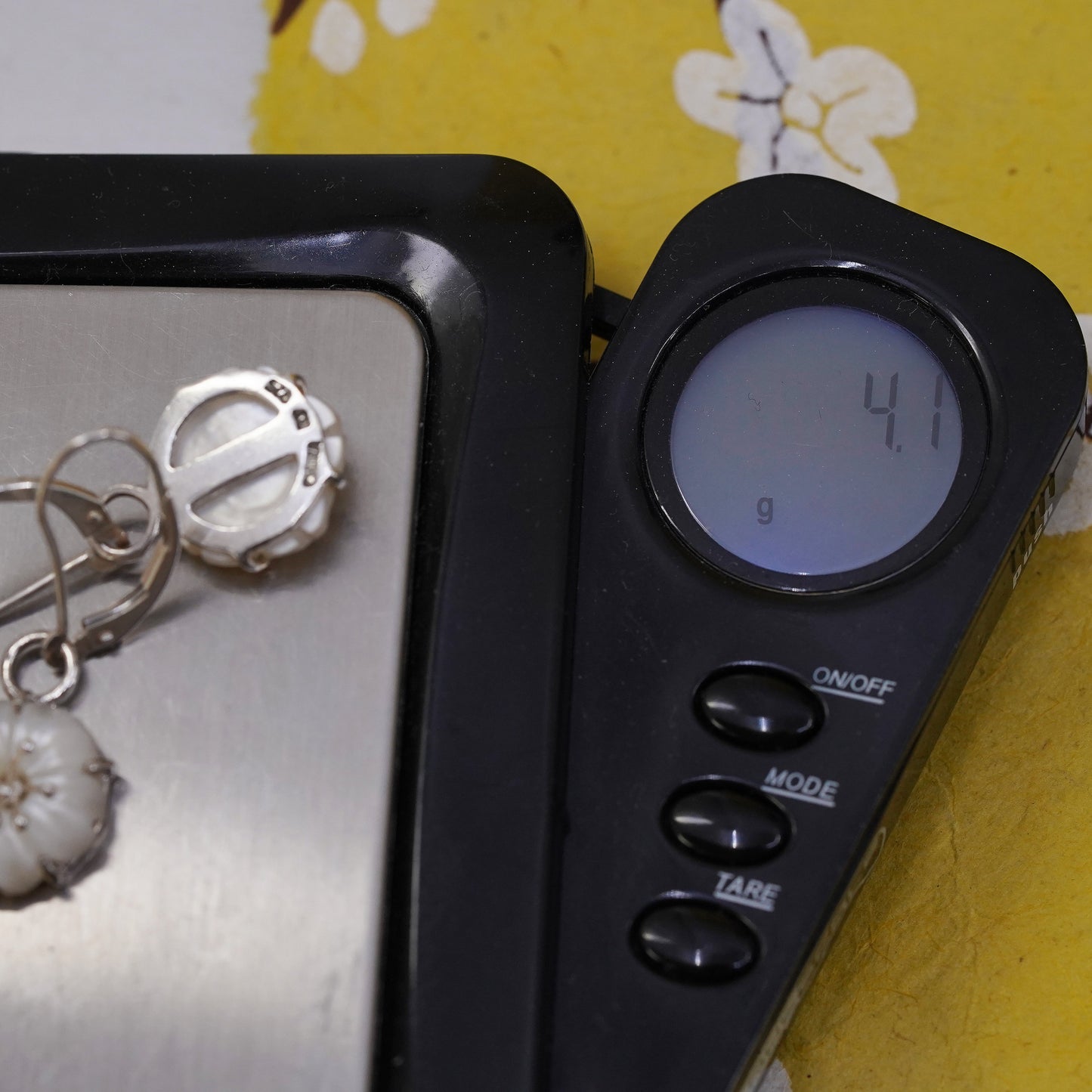 Vintage Sterling silver earrings, 925 plumeria flower dangles mother of pearl