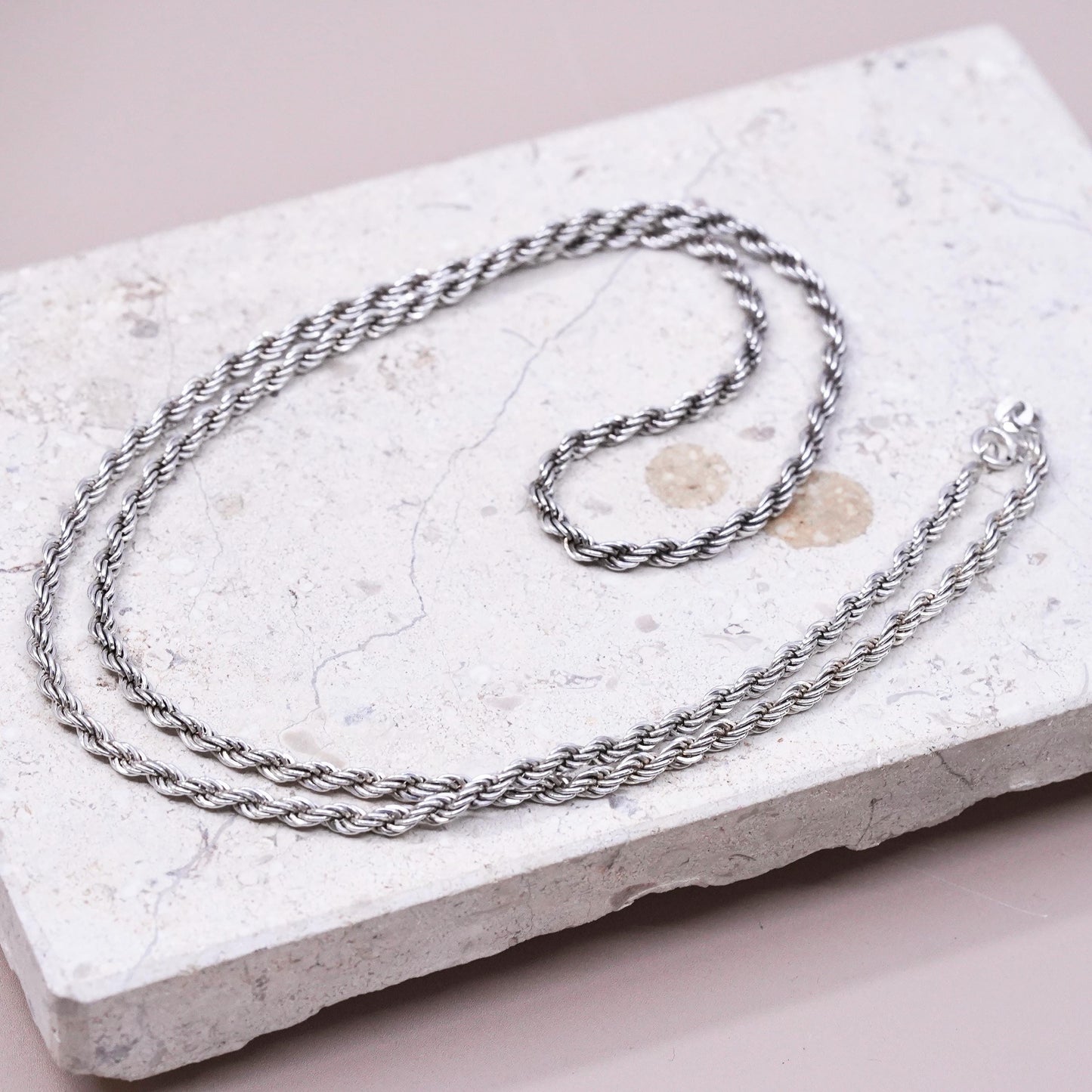 24", 3mm, vintage Sterling silver handmade necklace, 925 rope chain