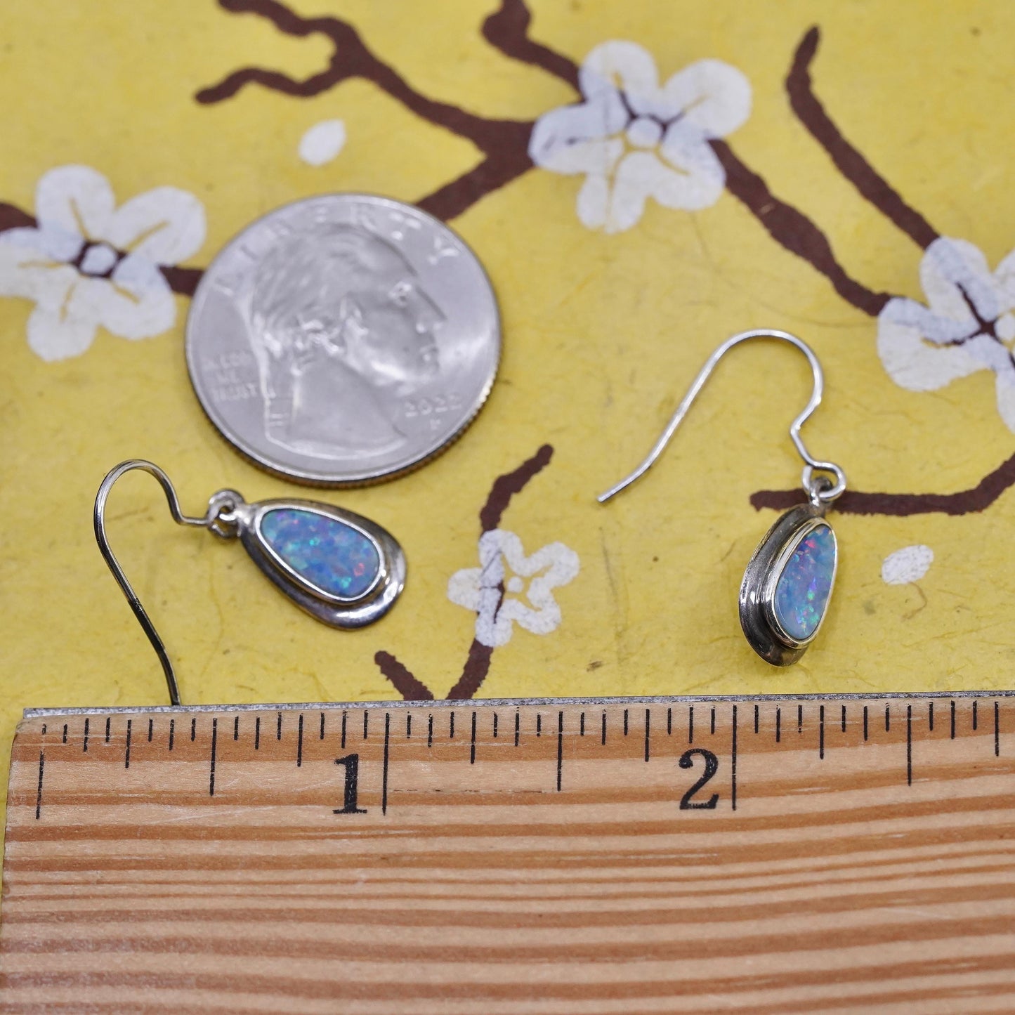 Vintage Native American southwestern Sterling 925 silver handmade earrings opal