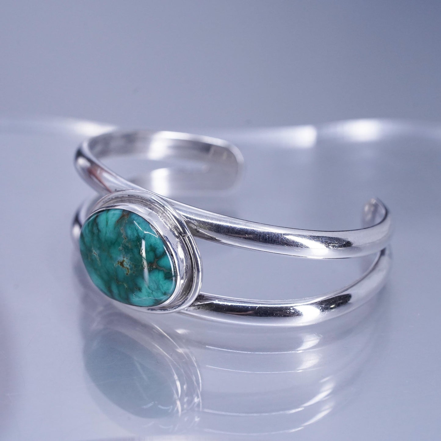 6”, Navajo Native American Gurdal Sterling 925 silver bracelet, cuff turquoise