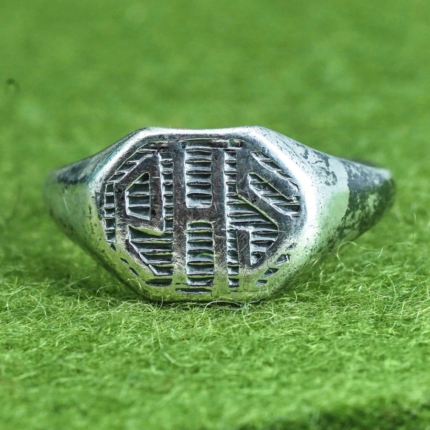 Size 7.5, vintage Sterling silver handmade ring, 925 monogram “EHS” band