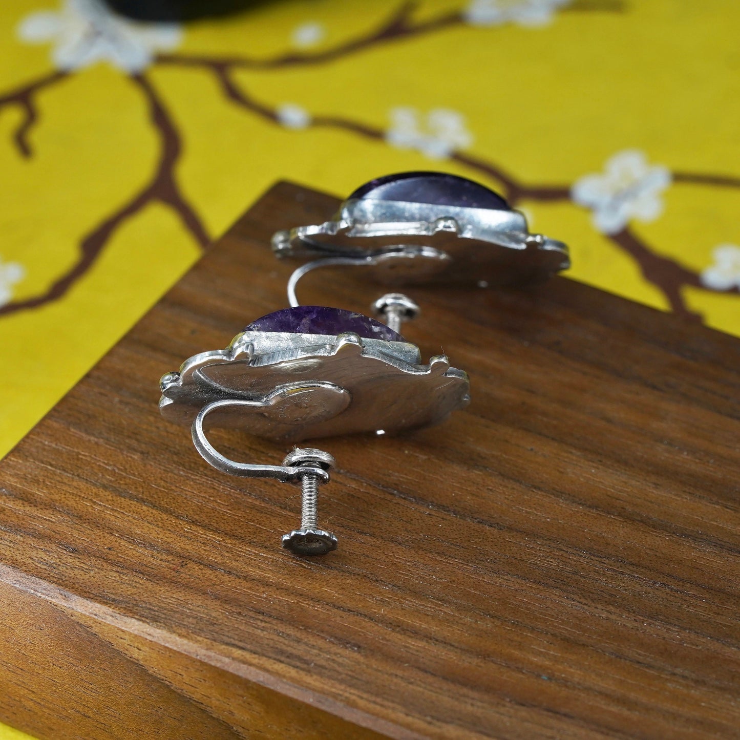 Vintage Mexico Sterling silver 925 handmade screw back earrings with amethyst