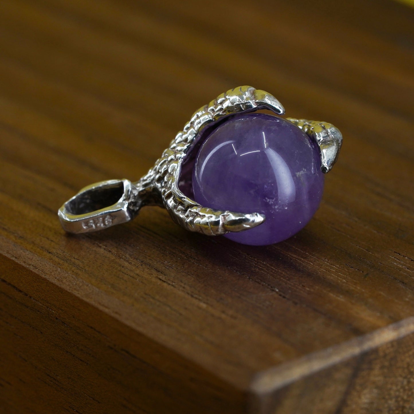 Sterling silver handmade pendant, solid 925 dragon claw pendant with amethyst