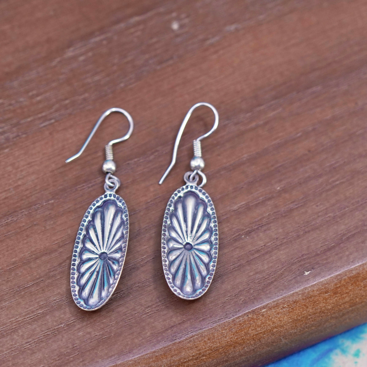 Vintage sterling silver handmade earrings, textured 925 oval drops