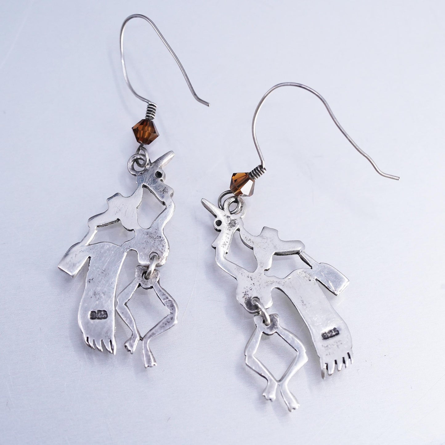 VTG 925 Sterling Silver Cowboy Earrings, Western Cowgirl Dangles, Moving Legs