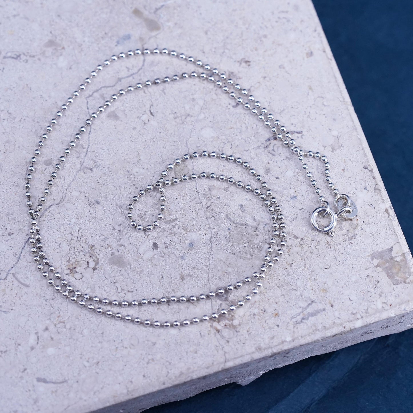 18" 1mm, vintage Italian Sterling silver necklace, 925 beads chain
