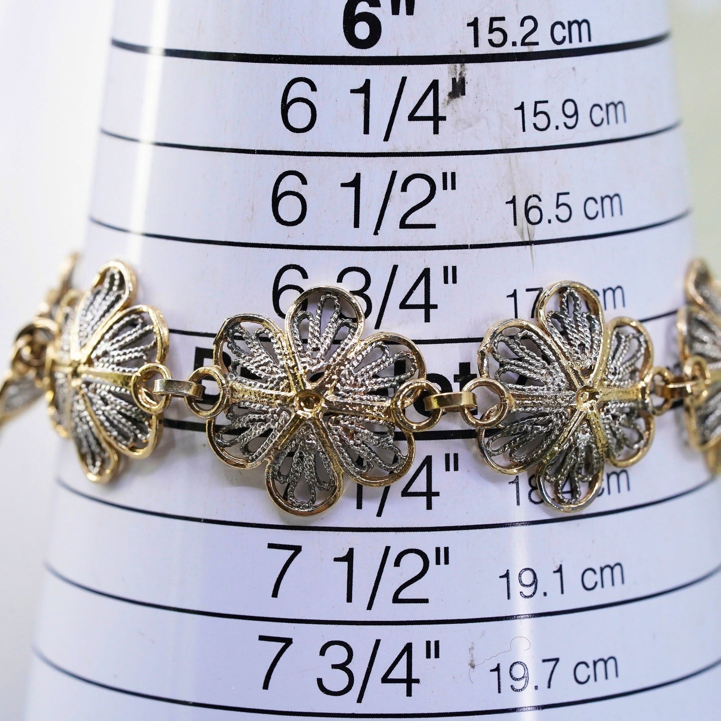 7", Italian sterling silver handmade bracelet, 925 filigree flower link chain