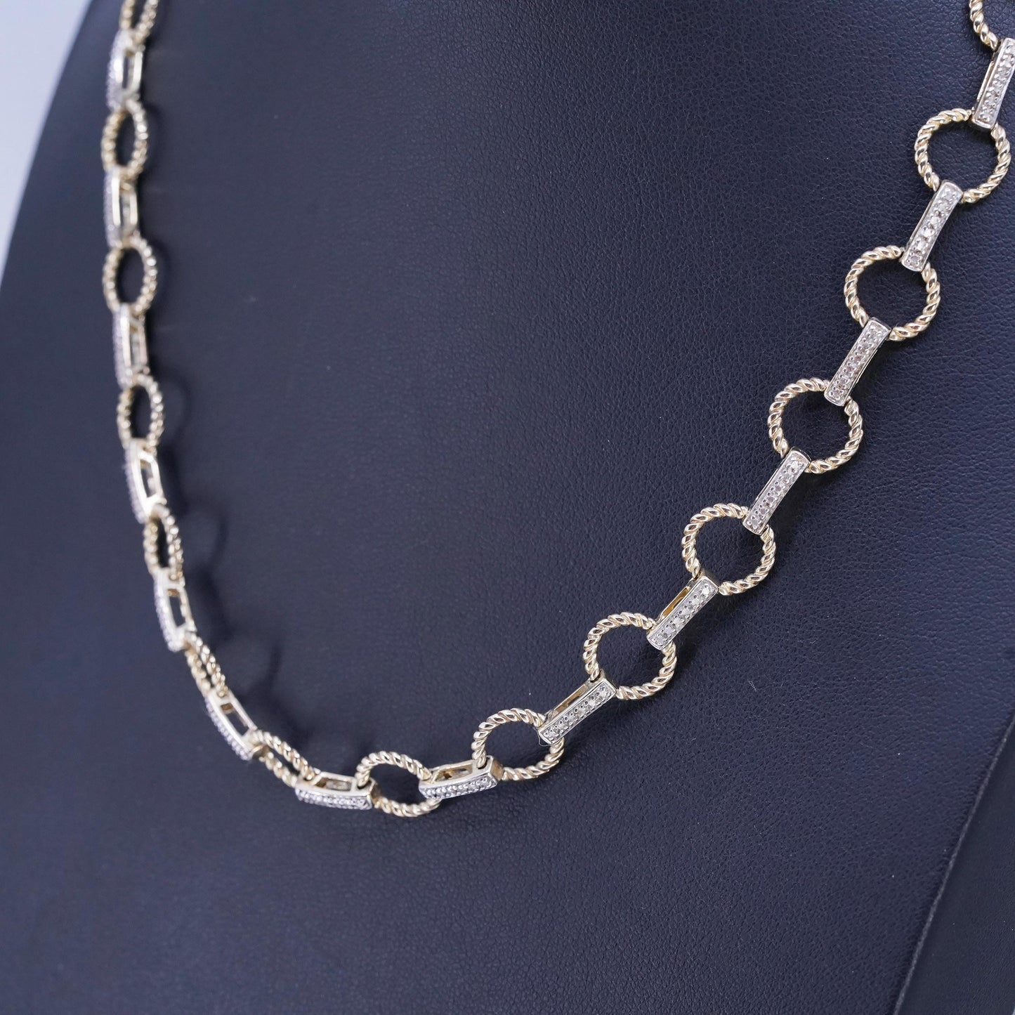 17", vintage vermeil gold over Sterling 925 silver circle necklace with diamond