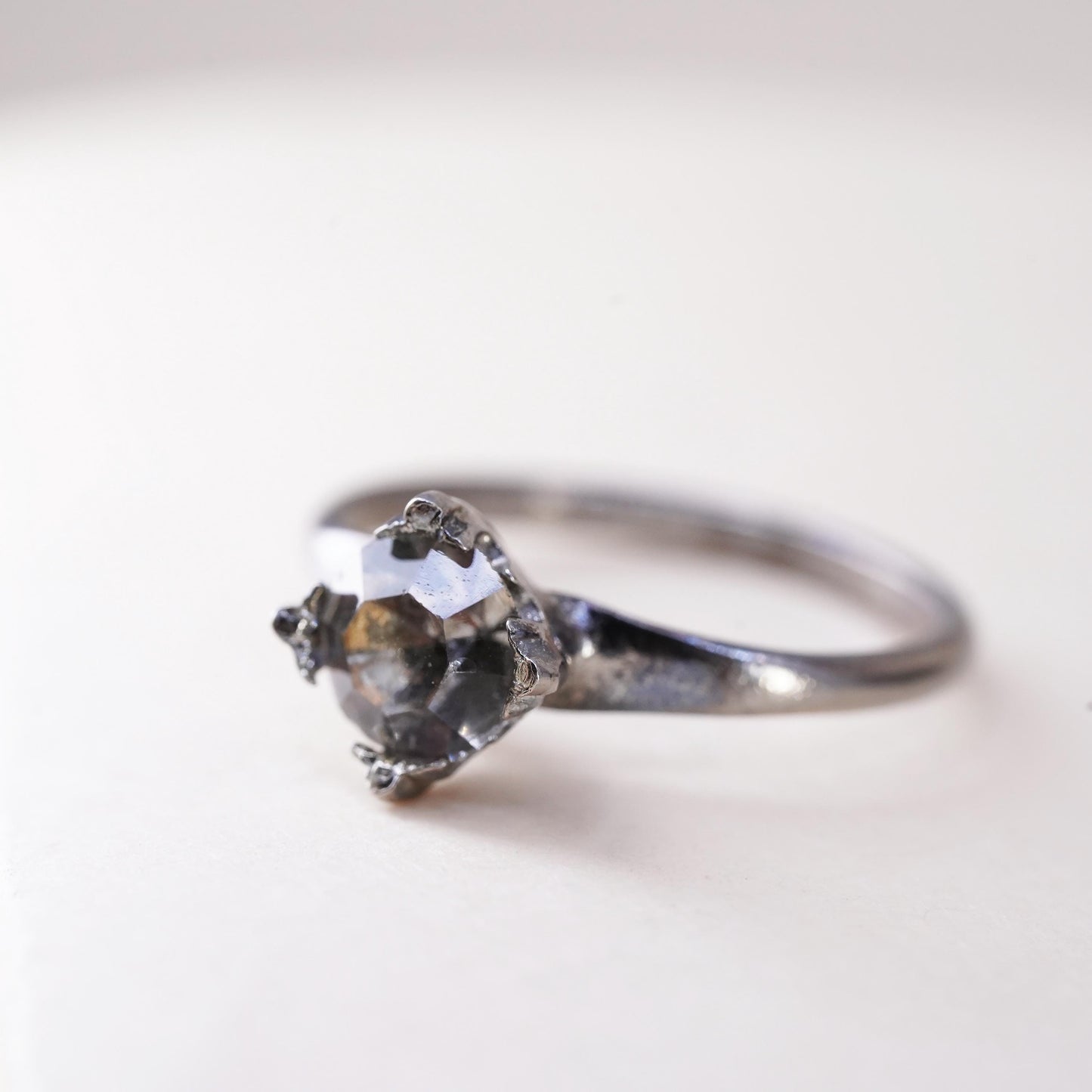Size 5.5, Vintage oxidized sterling 925 silver engagement cz ring