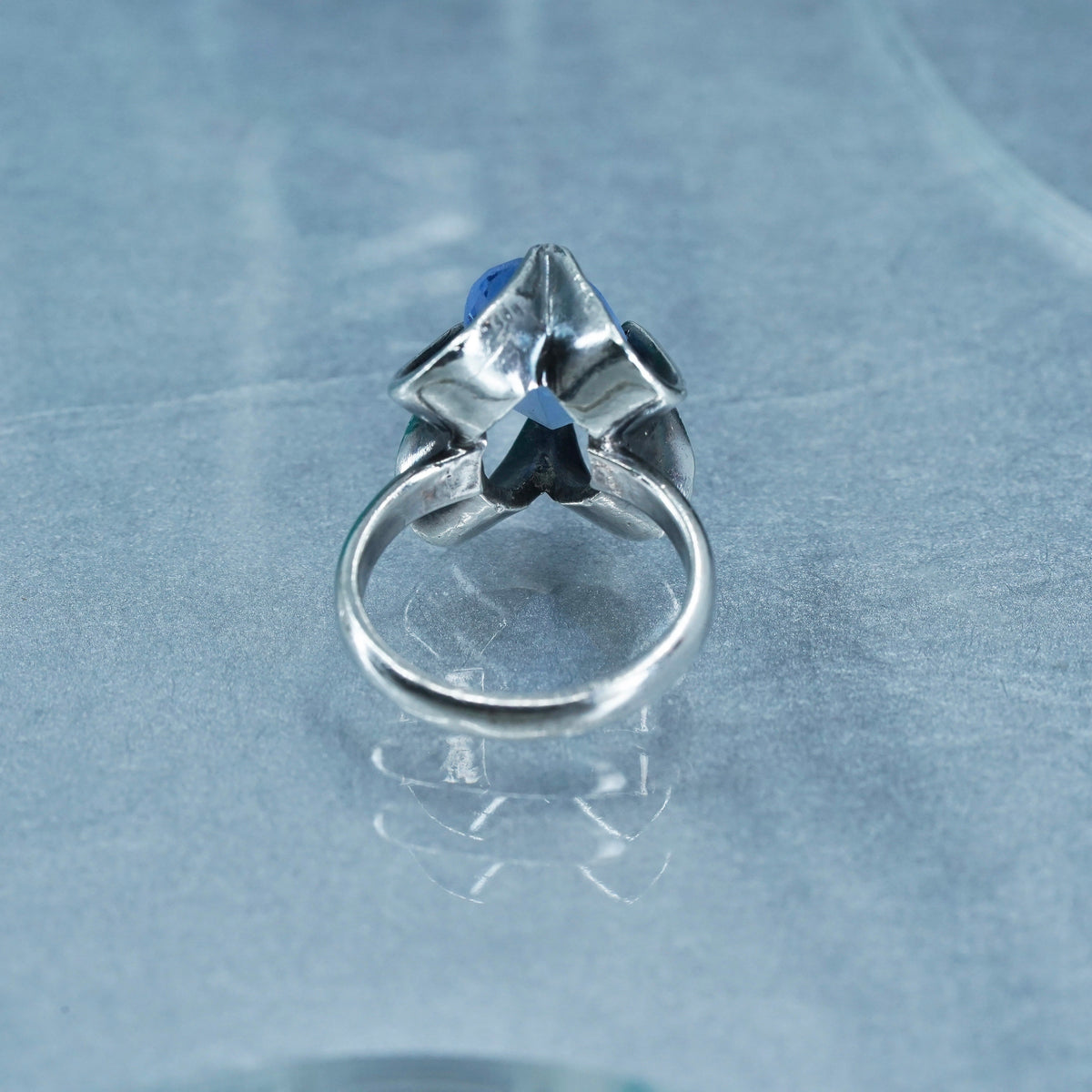 Size 7, Vintage Sterling Silver Mexico Taxco Sanchez blue topaz Ring