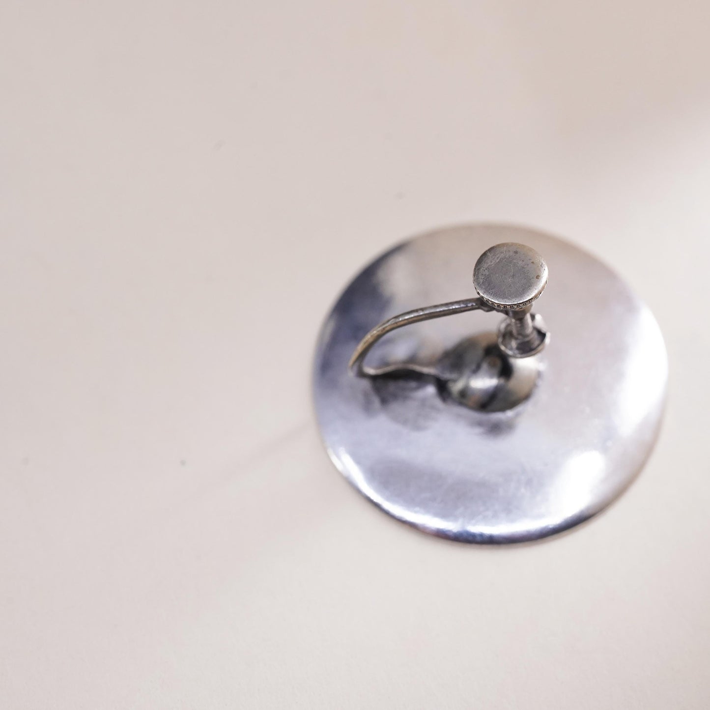 Vintage southwestern sterling silver handmade single earring, 925 screw back