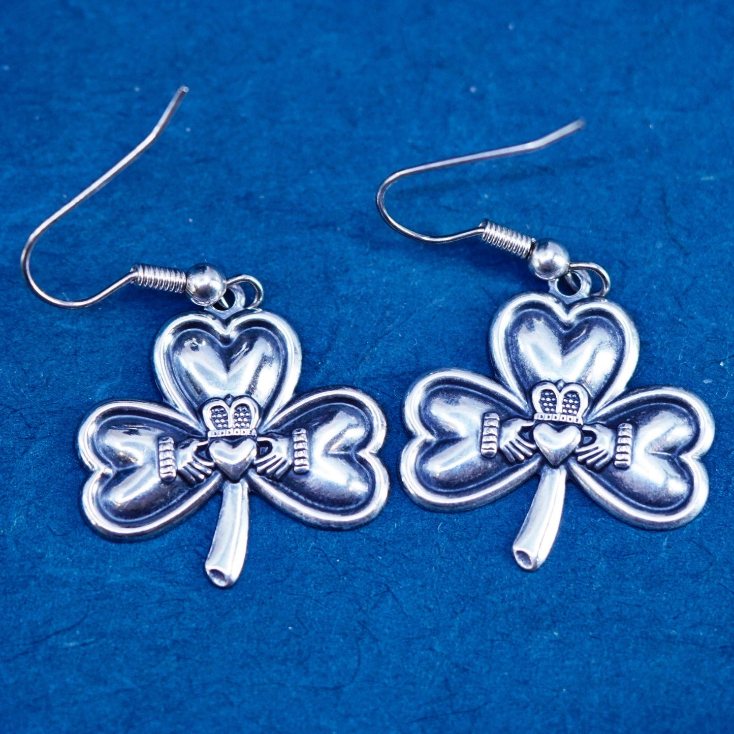 Sterling silver friendship earrings, 925 Irish claddagh holding heart hands