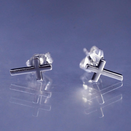 Vintage Sterling 925 silver handmade earrings, cross studs
