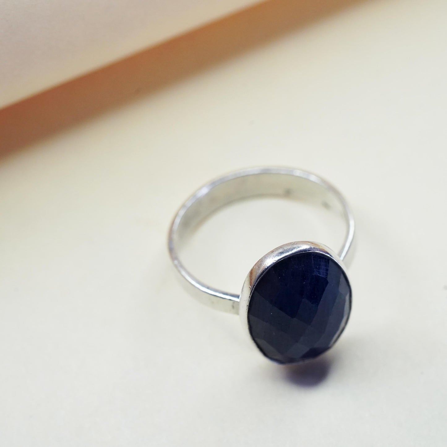 Size 9, Vintage sterling silver ring, 925 band w/ oval checkboard cut sodalite