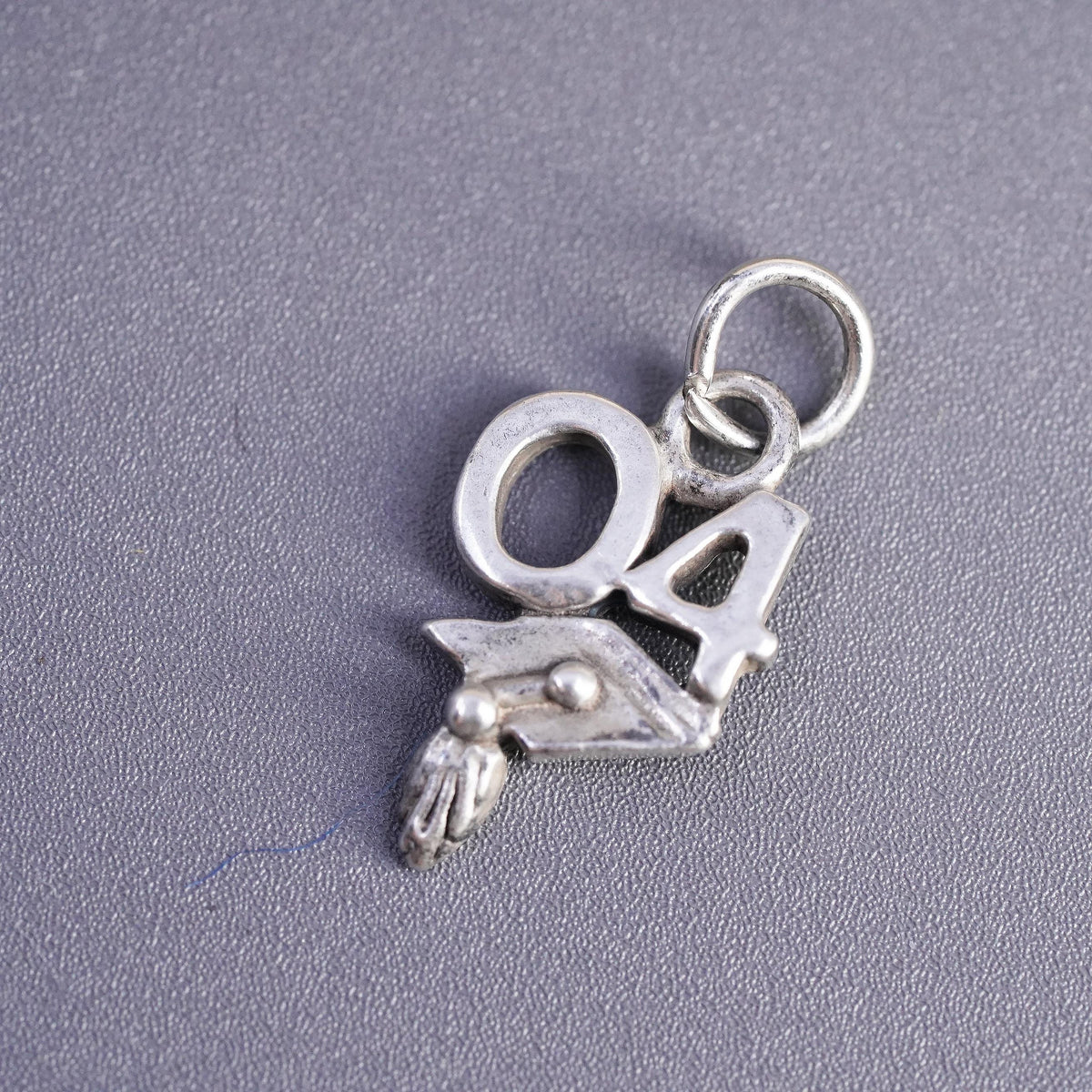 Vintage sterling silver pendant, 925 silver 2004 tag charm with Graduation cap