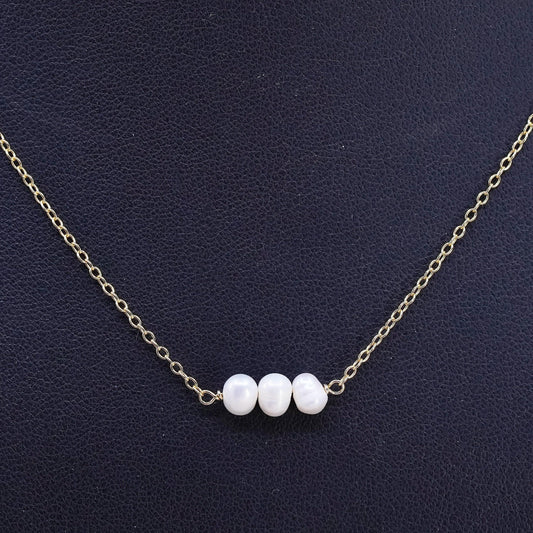 16+2", vermeil gold over Sterling silver necklace, 925 circle freshwater pearls