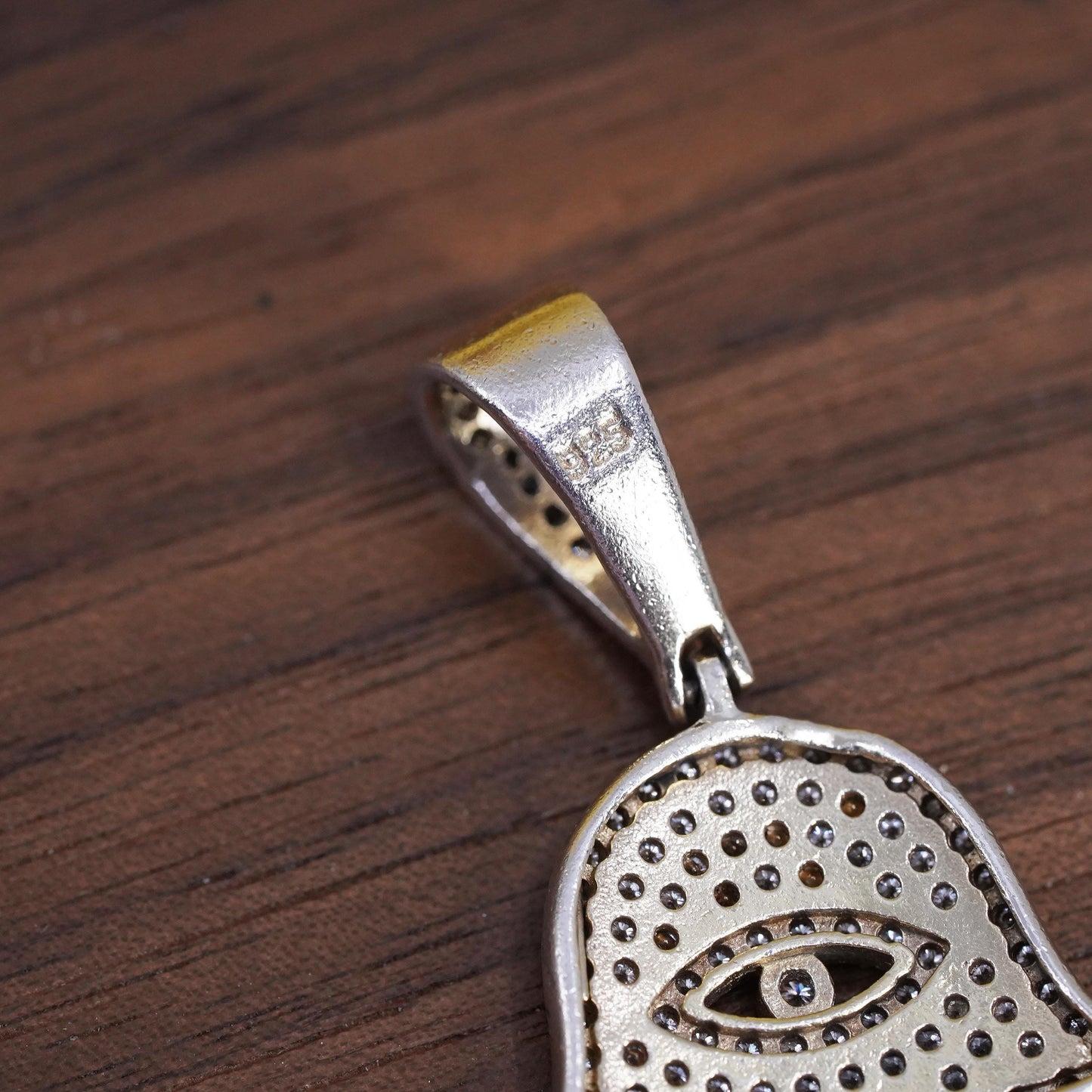 Sterling Silver Hamsa Hand Pendant, 925 CZ Pave Evil Eye Charm, Fatima Hand