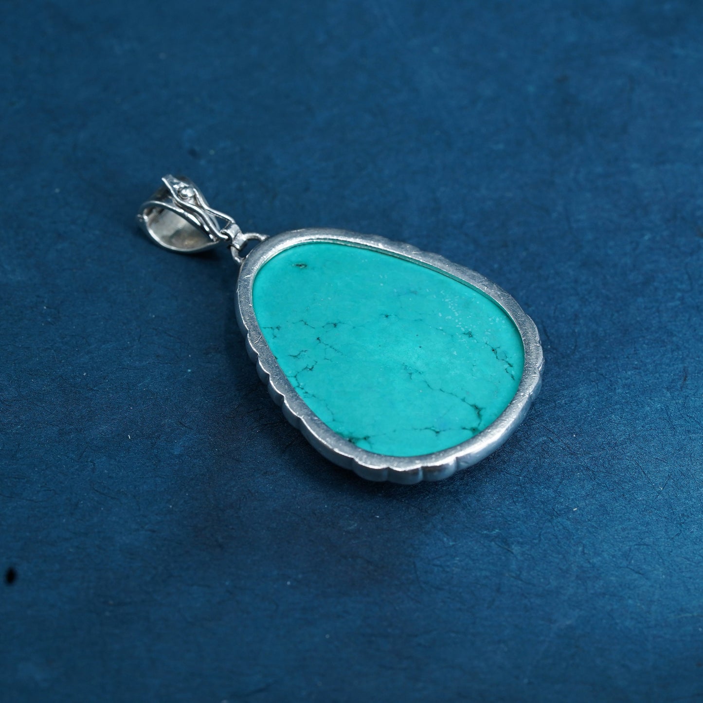 Vintage LUC Sterling 925 silver handmade teardrop pendant with turquoise