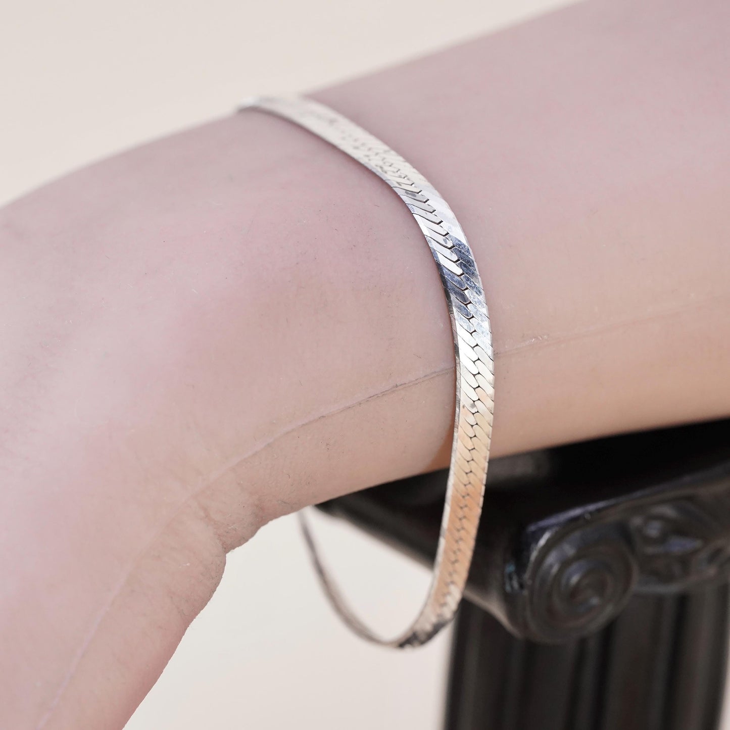 6.75" 4mm, Vintage Italian sterling silver bracelet, 925 herringbone chain