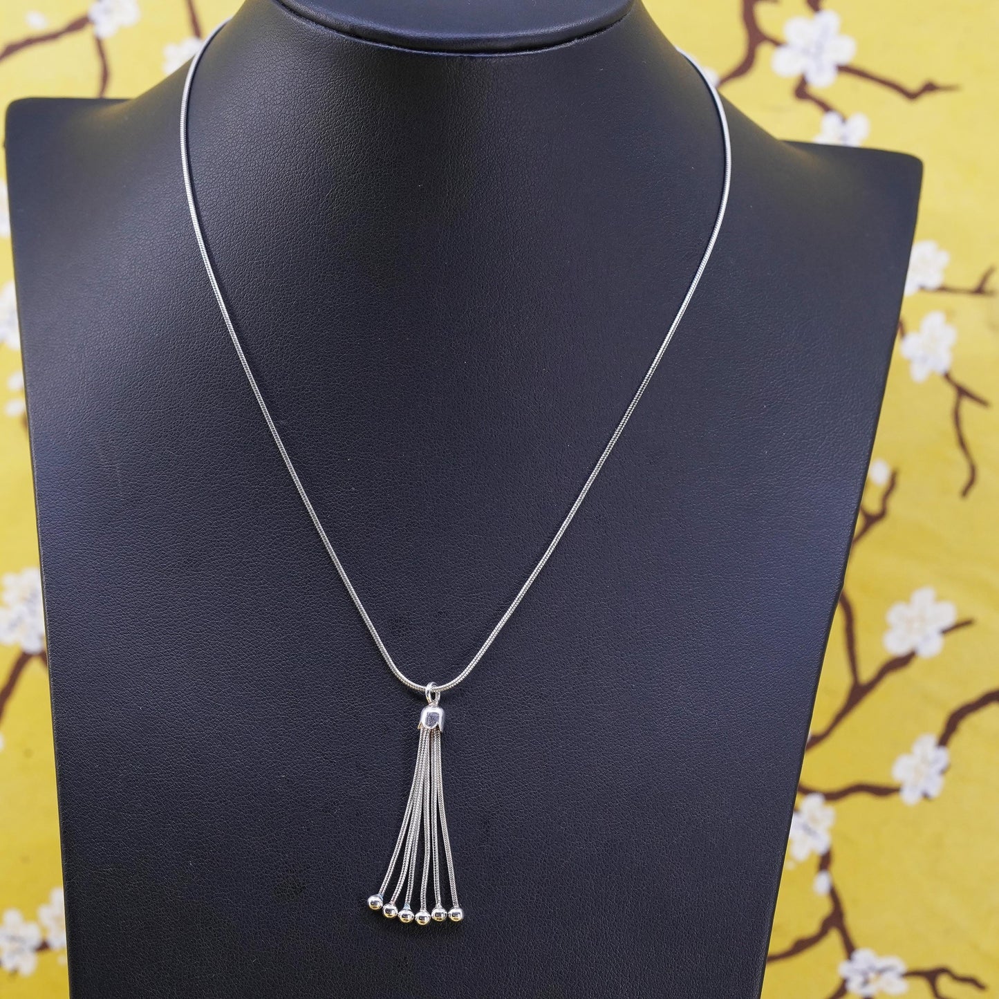 16”, Italy Sterling silver handmade fringe necklace, multi strands beads chains