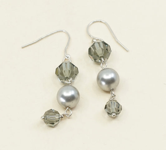 VTG Sterling silver handmade earrings, 925 hooks w/ pearl drops