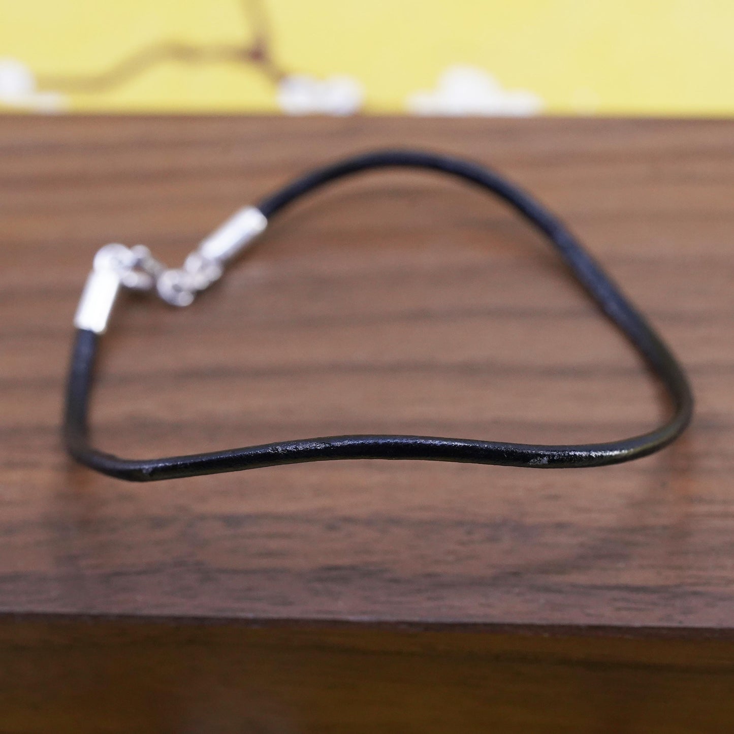 7.75”, vintage black leather bracelet with sterling 925 silver clasp