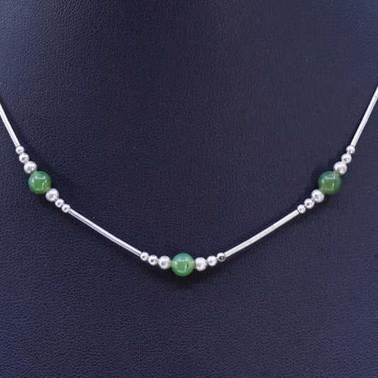 14", Native American Sterling 925 liquid silver handmade necklace jade beads