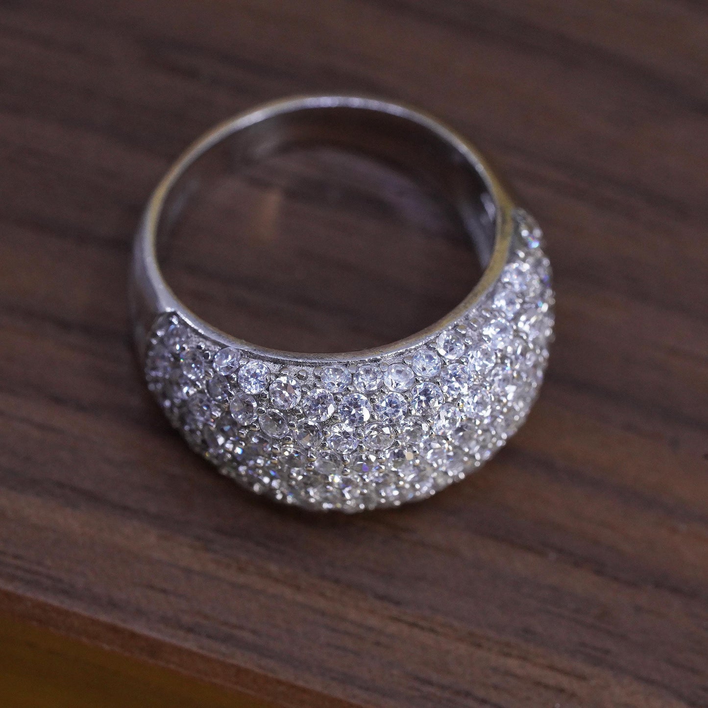 Size 8.25 vintage Sterling silver 925 cluster cz dome ring, statement band