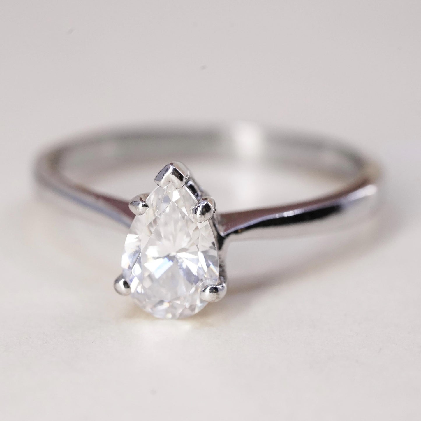 Size 6.75, Sterling silver ring, 925 silver w/ teardrop cut cz, engagement ring