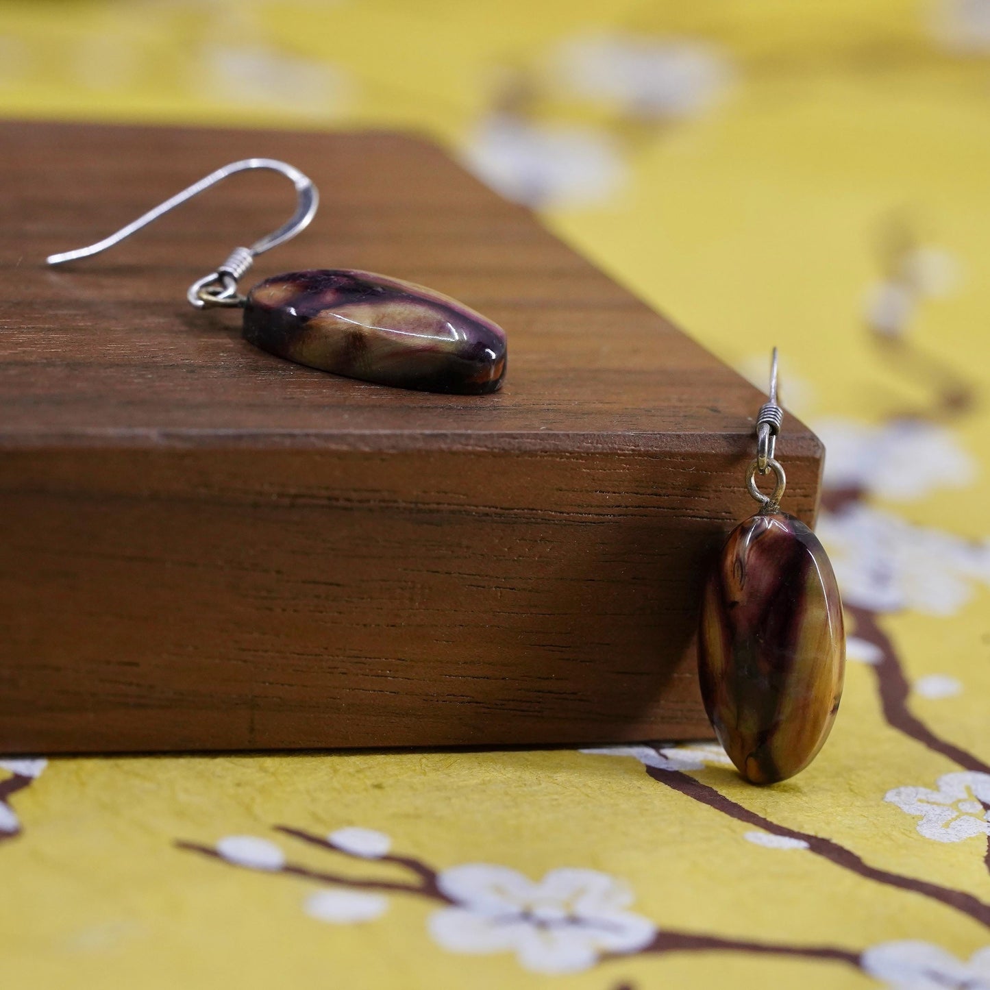Vintage Sterling 925 silver handmade earrings with Amber dangles