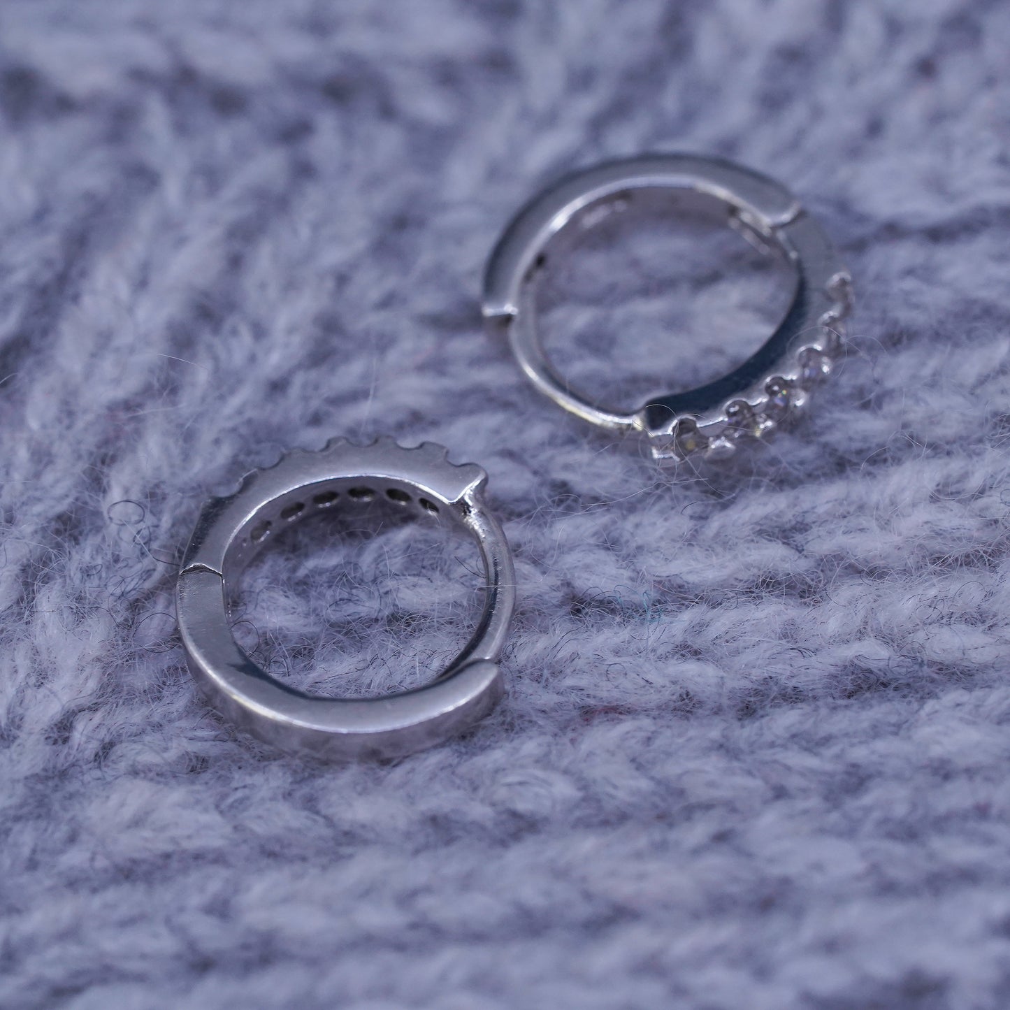 0.5", vintage Sterling silver handmade hoop earrings, 925 huggie with cz