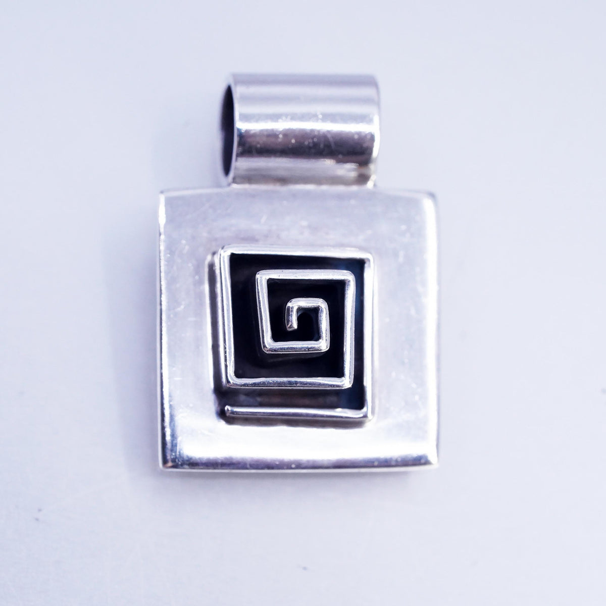 Mexican Sterling Silver 925 Square Spiral Pendant, Geometric Greek Key Jewelry