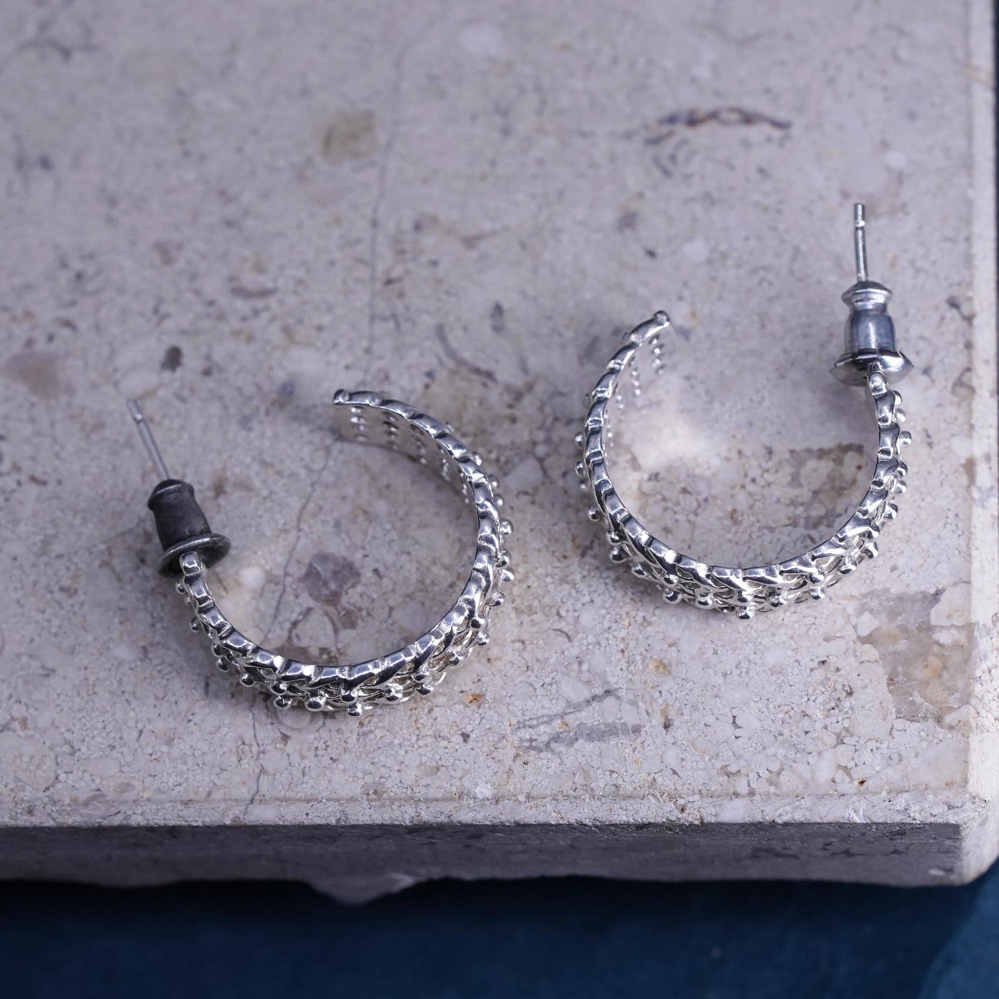 0.75”, southwestern Sterling Silver handmade Earrings 925 textured huggie studs