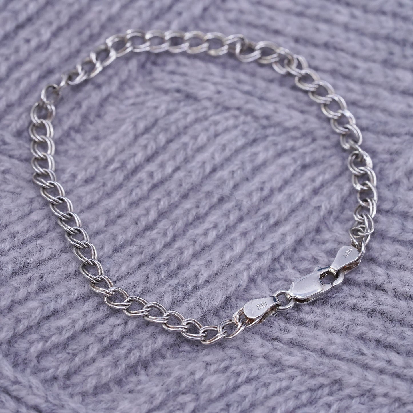 7.75", Sterling silver handmade charm bracelet, 925 double curb link chain