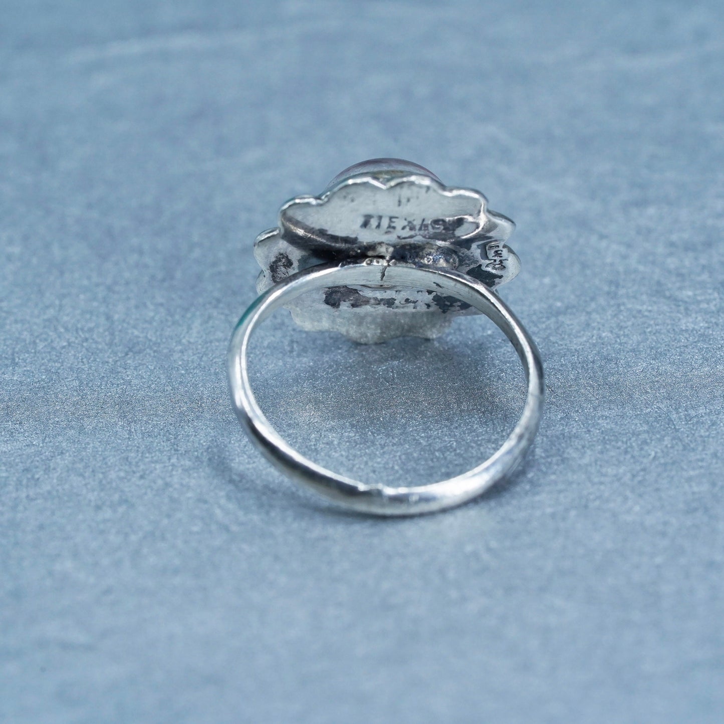 Size 5.5, mexico Sterling 925 silver handmade cocktail ring orange foiled glass