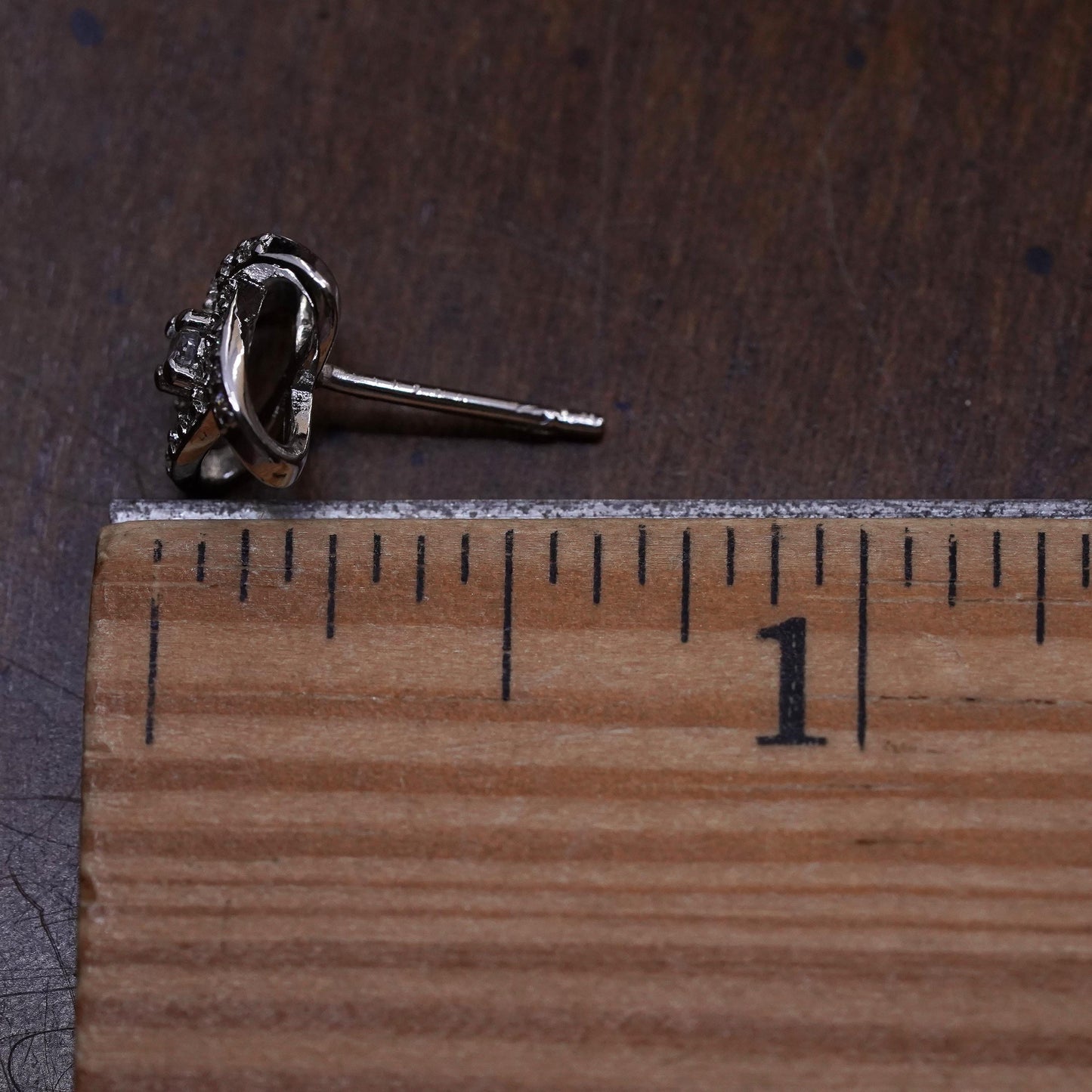 Vintage handmade single earring. Sterling 925 silver cz entwinted stud
