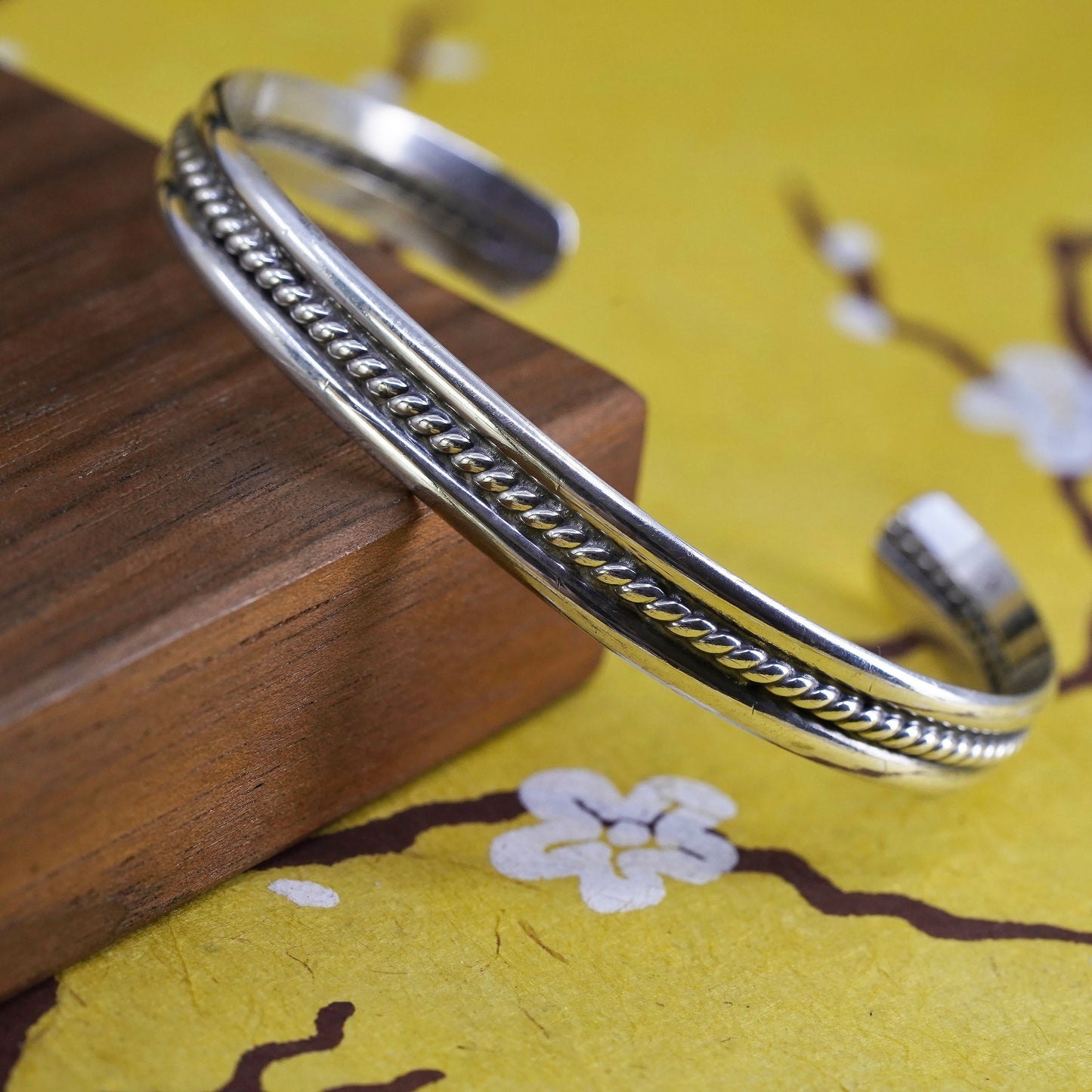 6.75”, Sterling silver handmade bracelet, southwestern 925 cuff with cable rope
